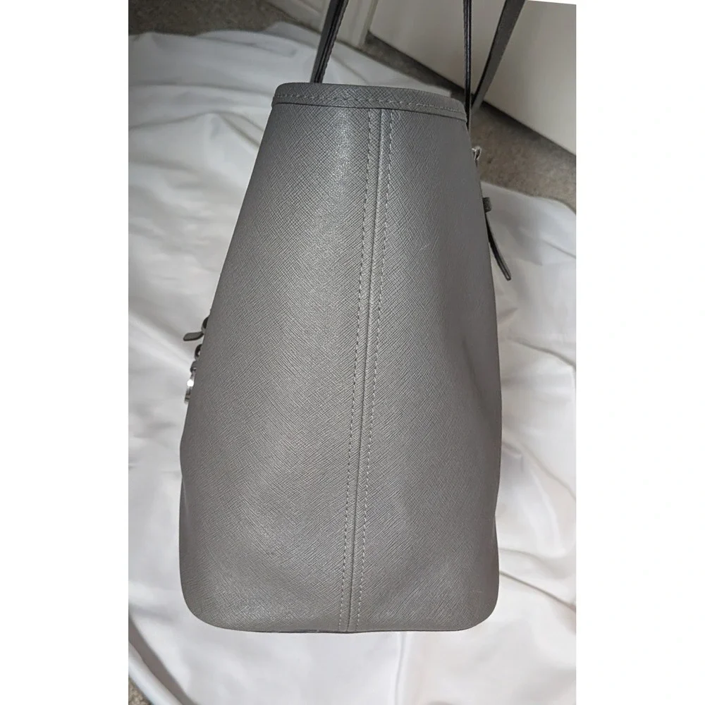 Michael Kors Jet Set Travel Tote Grey Saffiano Leather Large Shoulder Bag Silver